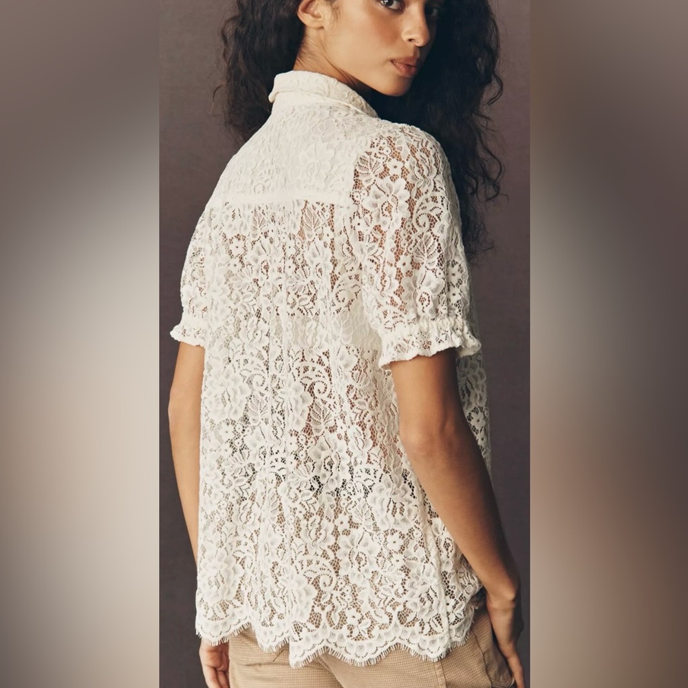 L001.Anthropologie Pilcro Aly Lace Puff-Sleeve Blouse - Picture 2 of 4